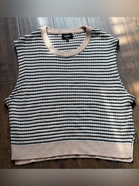 Monrow Beige Black and White Striped Knit Sleeveless Tank